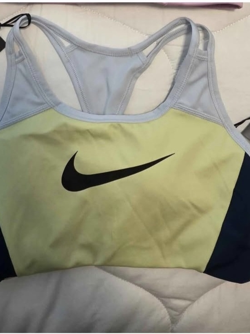 Nike Women's Yellow, Light Gray and  Colorblock Swoosh Sports Bra